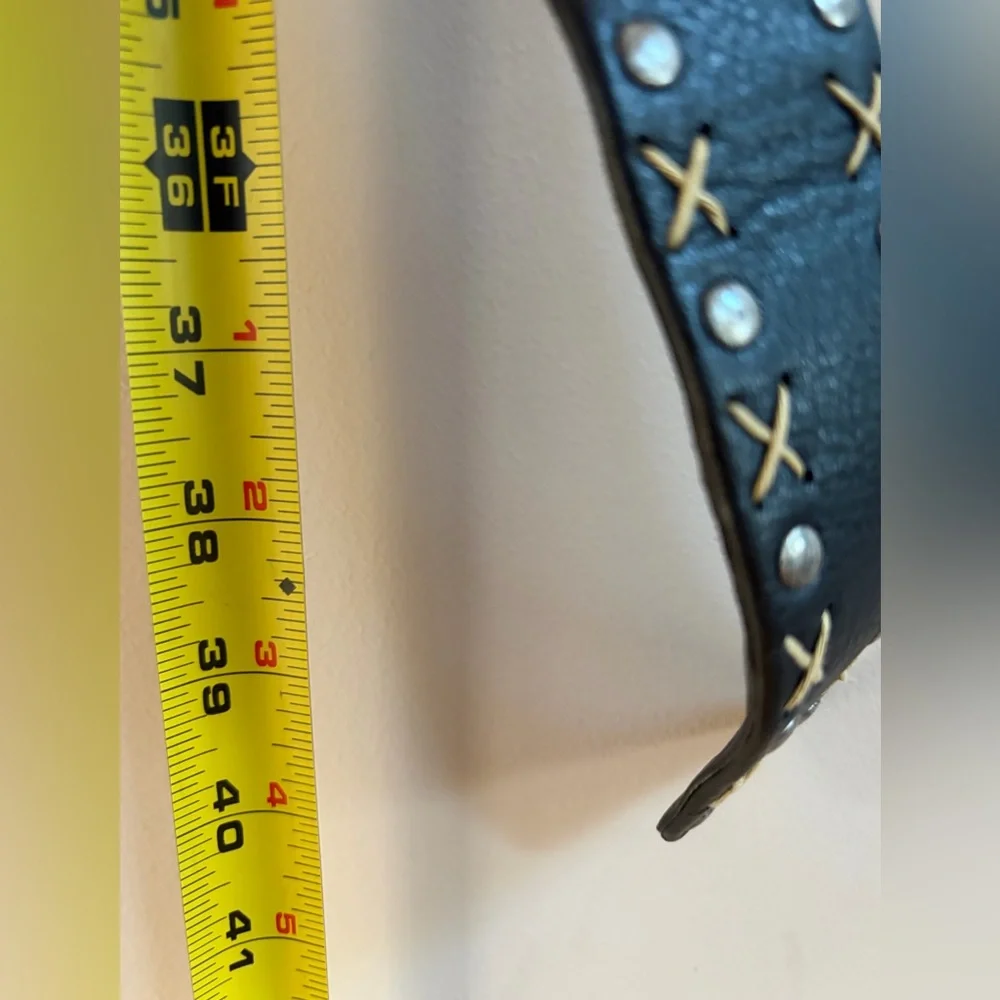 Suzi Roher Canada Western Chucky Belt Buckle Leather & Stretch Fabric Stud Belt